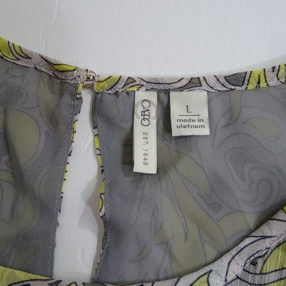 Cato Gray Yellow Cold Shoulder Top Ruffle Short Sleeves Women Size L Lined - Picture 5 of 10